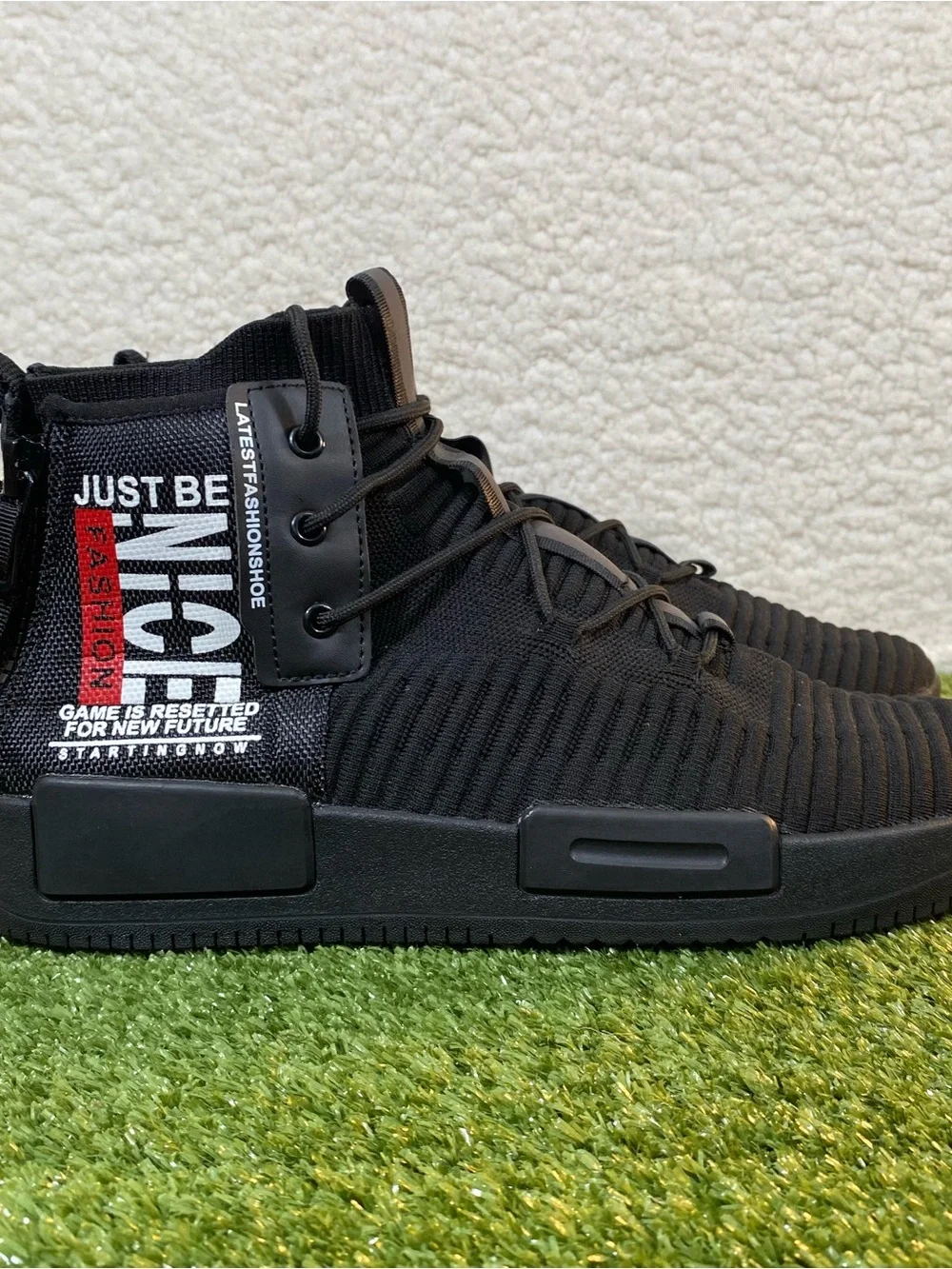 Runmaxx Casual Fashion Knit Mesh Shoes Men SZ 11 (44) Black Lace Up Hi Athletic